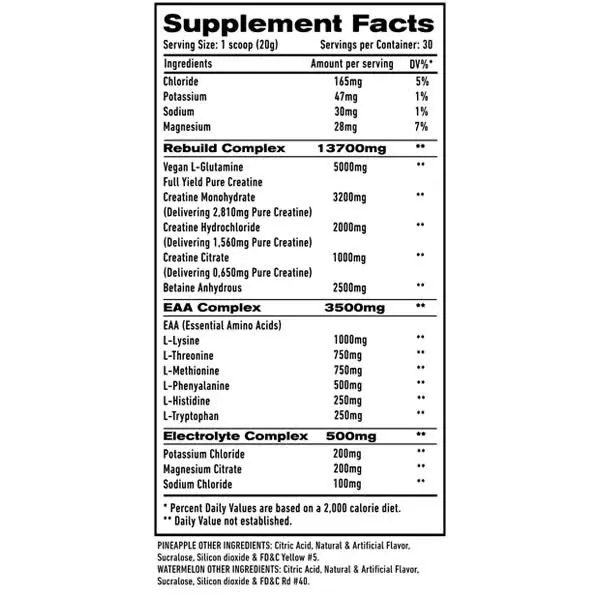 1UP Nutrition Pure Rebuild Supplement Facts
